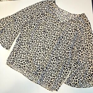 Krazy Kat Leopard Print‎ V-Neck Bell Sleeves Lightweight Top Blouse Women's 2X